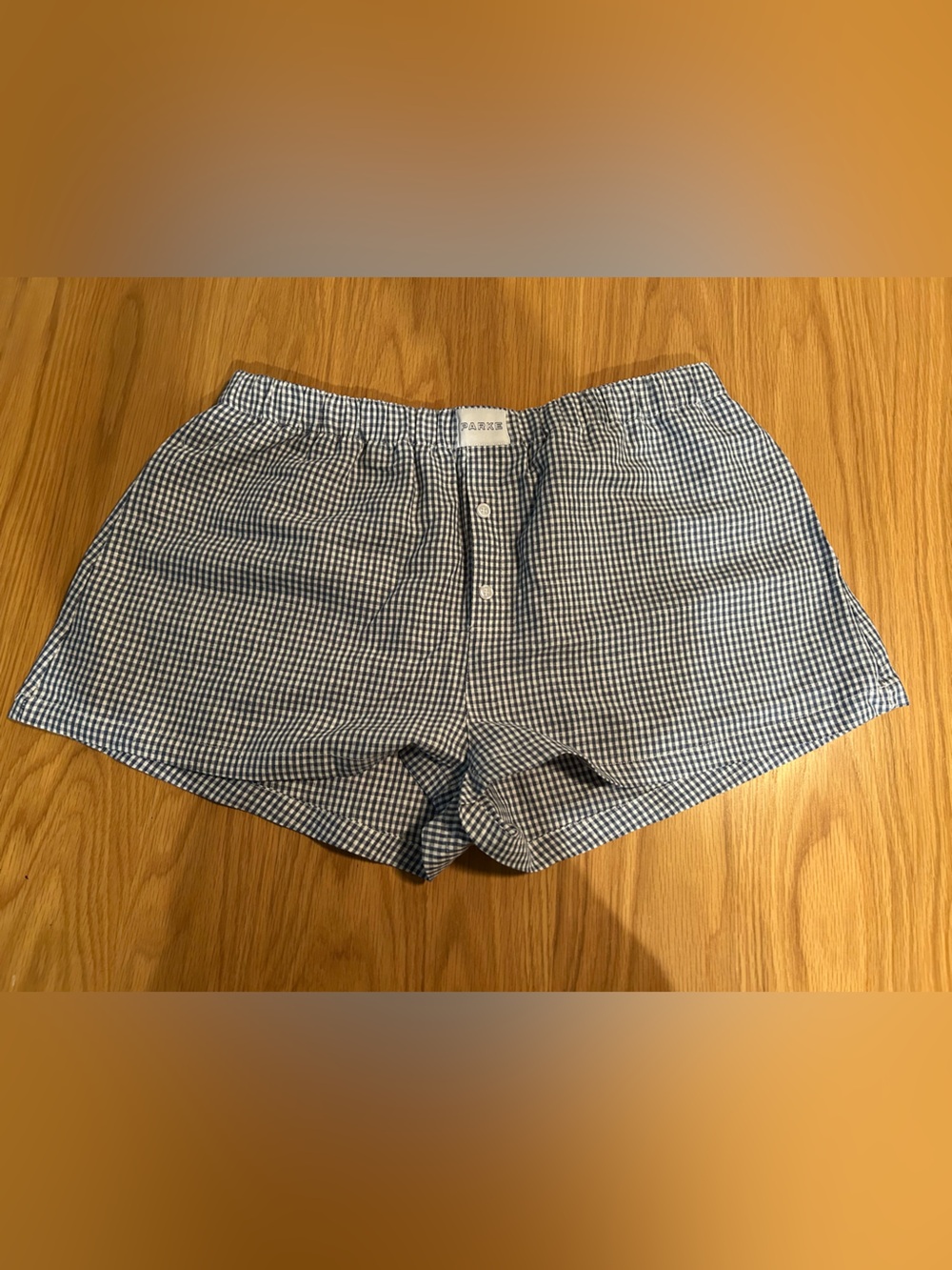 Parke Gingham Linen Boxer Shorts - Blue Gingham Size XL New